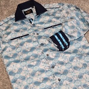 Honor‎ Valor Lealtad  Long-sleeveShirt Mens S Teal White Shiny Dressy Flip Cuff